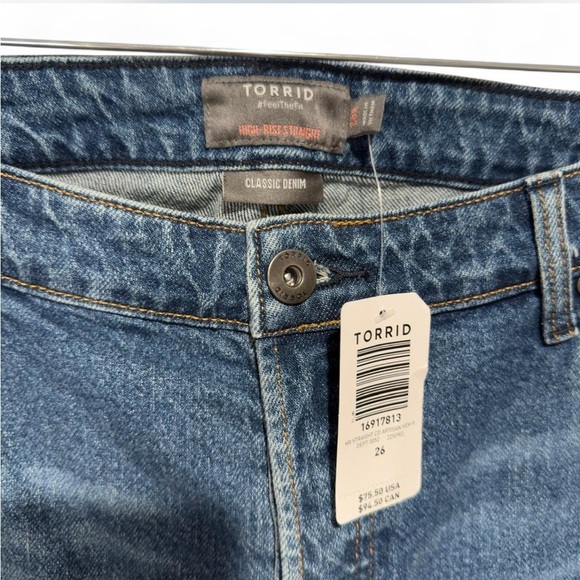 Torrid High-Rise Straight Classic Denim Jeans Artisan Hem Distressed Plus Size - Picture 6 of 9